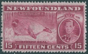 Newfoundland 1937 SG263 15c red Harp Seal thin on back MLH