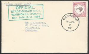 NEW ZEALAND 1959 Stage Coach commem cover, Washdyke skeleton cancel........53247