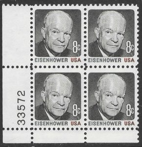 US #1394 Plate Block. Eisenhower.   Nice!
