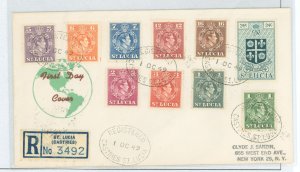 St. Lucia 135-144 1949 Royalty, King George VI, Reg. FDC to NY Stamp Dealer