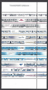 Canada #2031a MNH vertical strip of 4, urban transit & light rail, issued 2004