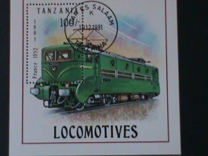 TANZANIA-1991-SC#807 CLASSIC TRAIN-FRANCE 1952 CTO S/S-VF FANCY CANCEL