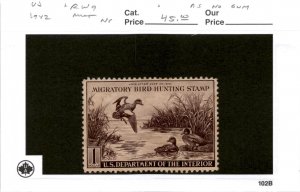 United States Postage Stamp, #RW9 Mint No Gum, 1942 Duck Hunting (AC)