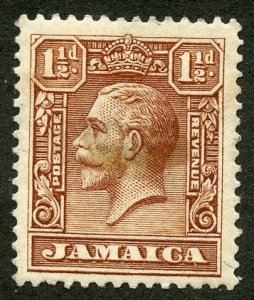 Jamaica Scott 104 Unused HRMOG - 1929 1½p King George V - SCV $10.00