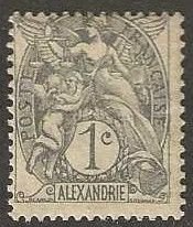 French  Alexandria 16b,  mint, hinged,  slate.  1902.  (f183)