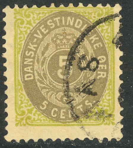 DANISH WEST INDIES 1874-79 5c Numeral Issue Sc 8b VARIETY Used w Crease