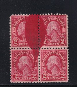 583 Dramatic ink blob error block of 4 OG hinged with nice color ! see pic !