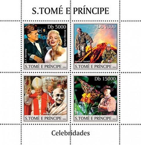 SAO TOME E PRINCIPE 2004 SHEET GANDHI POWELL JOHN PAUL II KENNEDY MONROE st4107