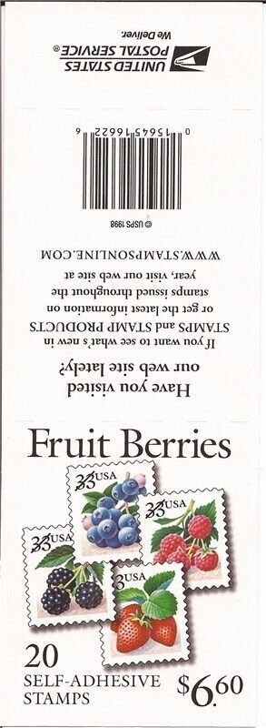 US Stamp - 1999 Berries - Booklet Pane of 20 Stamps - Scott #3297b