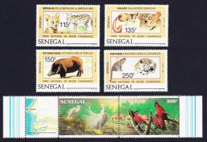 Senegal Wild Animals Birds 4v+strip of 2 1987 MNH SG#910-915 SC#741-746a