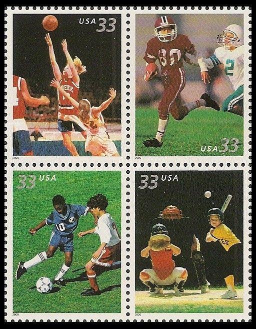 US 3399-3402 3402a Youth Team Sports 33c block (4 stamps) MNH 2000 