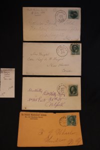 4 US covers 158 or 184 w/numeral or fancy cancels (#1902)