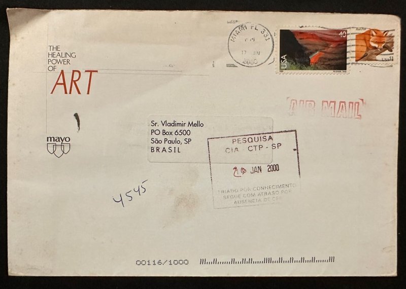 CM) 2000. UNITED STATES. MOUNTAINS. RED FOX. ENVELOPE SHIPPED TO BRAZIL. XF