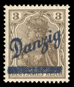 Danzig #33 Cat$37.50, 1920 3pf brown, never hinged, handstamp guarantee