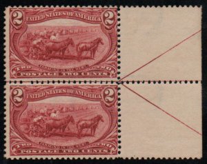 USA #286 F-VF OG NH, Line Pair w/ arrow, neat! Retail $150