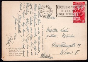 Vatican City 1935 Pope Gregory 75c on 1936 Picture Post Card to Austria #44