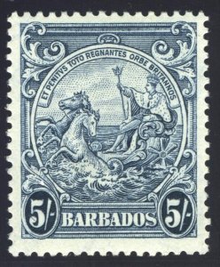 Barbados 1938 'Badge of the Colony' 5s blue-indigo MLH. SG 256a. Sc 201A.