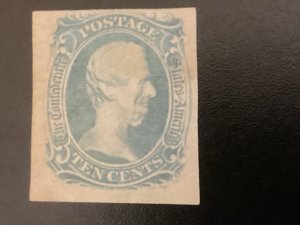 CSA Confederate #9 Early Printing 4 margins unused MILKY BLUE