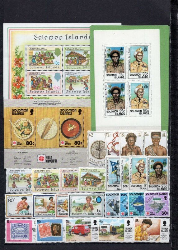 SOLOMON ISLANDS 1990-1992 SET OF 25 STAMPS, BOOKLET OF 3 PANES & 2 S/S MNH