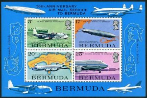 Bermuda 321a sheet,MNH.Michel Bl.2. Air Mail service-50,1975:Planes,Navy airship