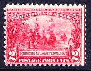 #329 F-VF MNH OG-2 cent Jamestown issue