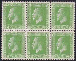 NEW ZEALAND GV ½d perf 14 Cowan paper MNH block of 6 CP cat NZ$60..........B3212