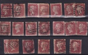 GB QV 1864 1d Red Collection (21) SG43/44 Fine Used BP16293