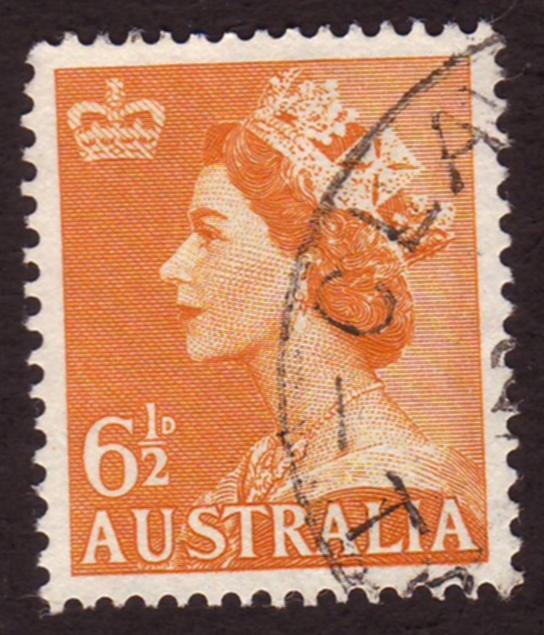 Australia 1956 Sc#296 SG#262b 6-1/2d Orange QEII  Royalty Queens Used.