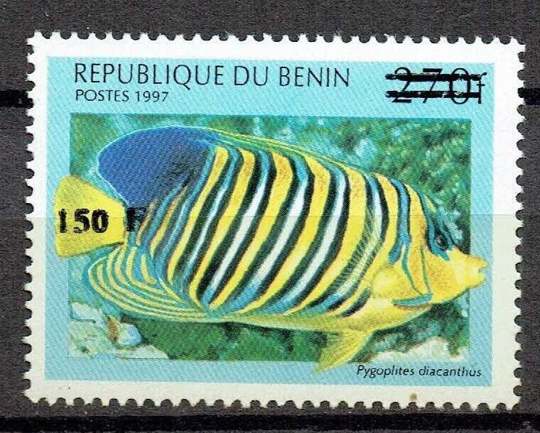BENIN 2000 1297 150F 100€ PYGOPLITES DIACANTHUS FISH OVERPRINT SURCHARGE MNH