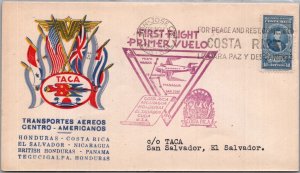 COSTA RICA 1943 POSTAL CACHET TACA FIRST FLIGHT AIRMAIL COVER ADDR EL SALVADOR