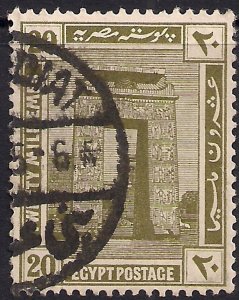 Egypt 1921 - 22  KGV 20 Mils Olive Archway Karnak SG 95a Invert Wmk ( L1340 )