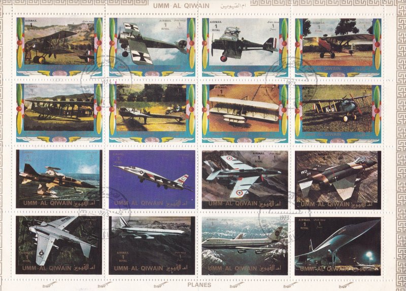 Umm Al Qiwain  M# 1274A-1289A, Old & Modern Airplanes Sheet of 16, CTO