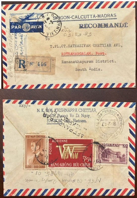 D)1956, INDOCHINA, CIRCULATED LETTER FROM INDOCHINA TO VIETNAM, REGISTERED M