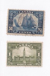 CANADA # 158-159 VF-MLH AND LOOKS LIKE MNG 50cts BLUENOSE & $1 PARLIAMENT