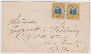 COSTA RICA 1909 Sc 62 TWO SINGLES ON COVER LIMON C. R. TO NEW YORK