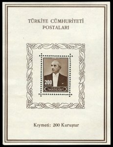 Turkey #915a Cat$70, 1943 200k President Inounu souvenir sheet, never hinged