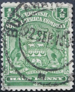 Rhodesia 1898 HalfPenny with BULAWAYO STATION x at base (DC) postmark