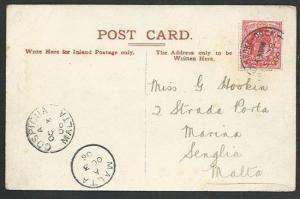 MALTA 1906 postcard ex UK, Small Malta cds & COSPICUA arrival pmks.........60984