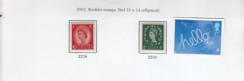 2002 BOOKLET STAMPS SG2258-SG2259 AND 2264A UMM/MNH BELOW FACE VALUE