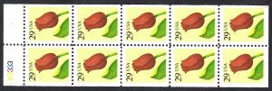 United States 2527a 29¢ Red Tulip (1992). Booklet pane of 10. MNH