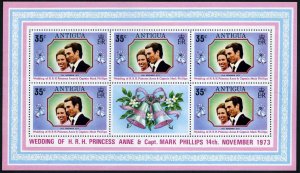 Antigua 321-322 sheets, MNH. Michel 310-311. Princess Anne, Mark Phillips, 1973.