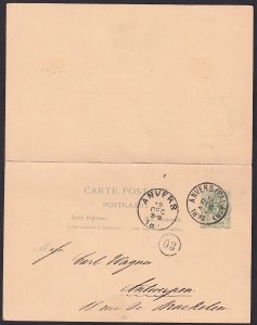 Belgium - 1893 - PS Reply Postcard - ANVERS to ANVERS