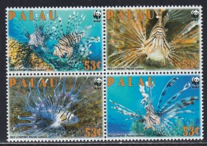 Palau # 992, WWF -  Lion Fish, NH block of Four 1/2 Cat.