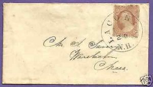 #26  LACONIA, N.H. - c1856 - DULL ROSE TYPE III, US POSTAL HISTORY COVER.