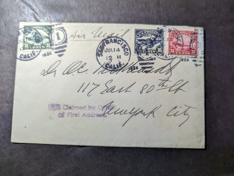 1924 USA Airmail Cover San Francisco CA to New York City NY