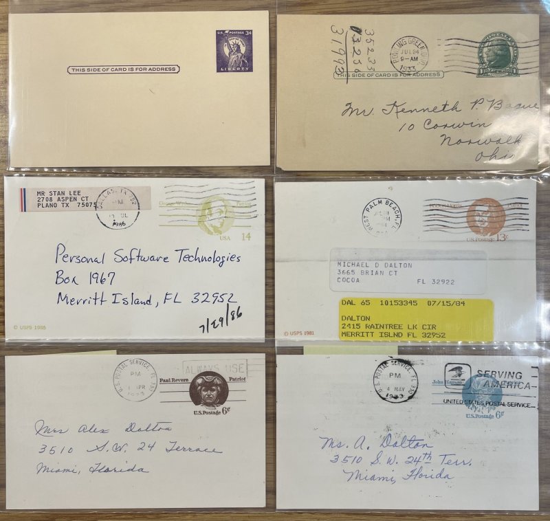 US Postal Card Used LOT #UX27,46,58,64,93,108,153,198,381,534,556,627 [COVER217]