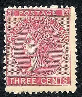 Prince Edward Island SG45 3c rose perf 12.5 (toned) U/M 