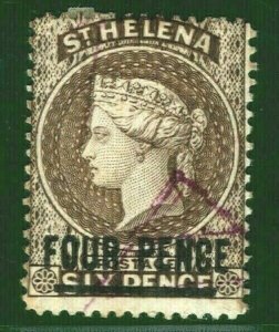 ST HELENA QV Stamp SG.43 4d Pale brown(1890) PURPLE Cancel VFU Cat £40 BLBLUE138