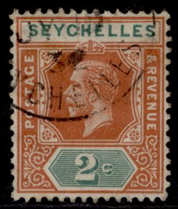 SEYCHELLES GV SG82, 2c chestnut & green, FINE USED.