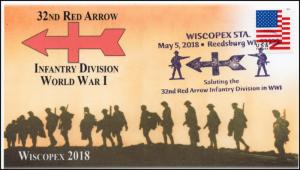 18-097, 2018, 32nd Red Arrow Infantry, World War I, pictorial, Event Cover, Wisc